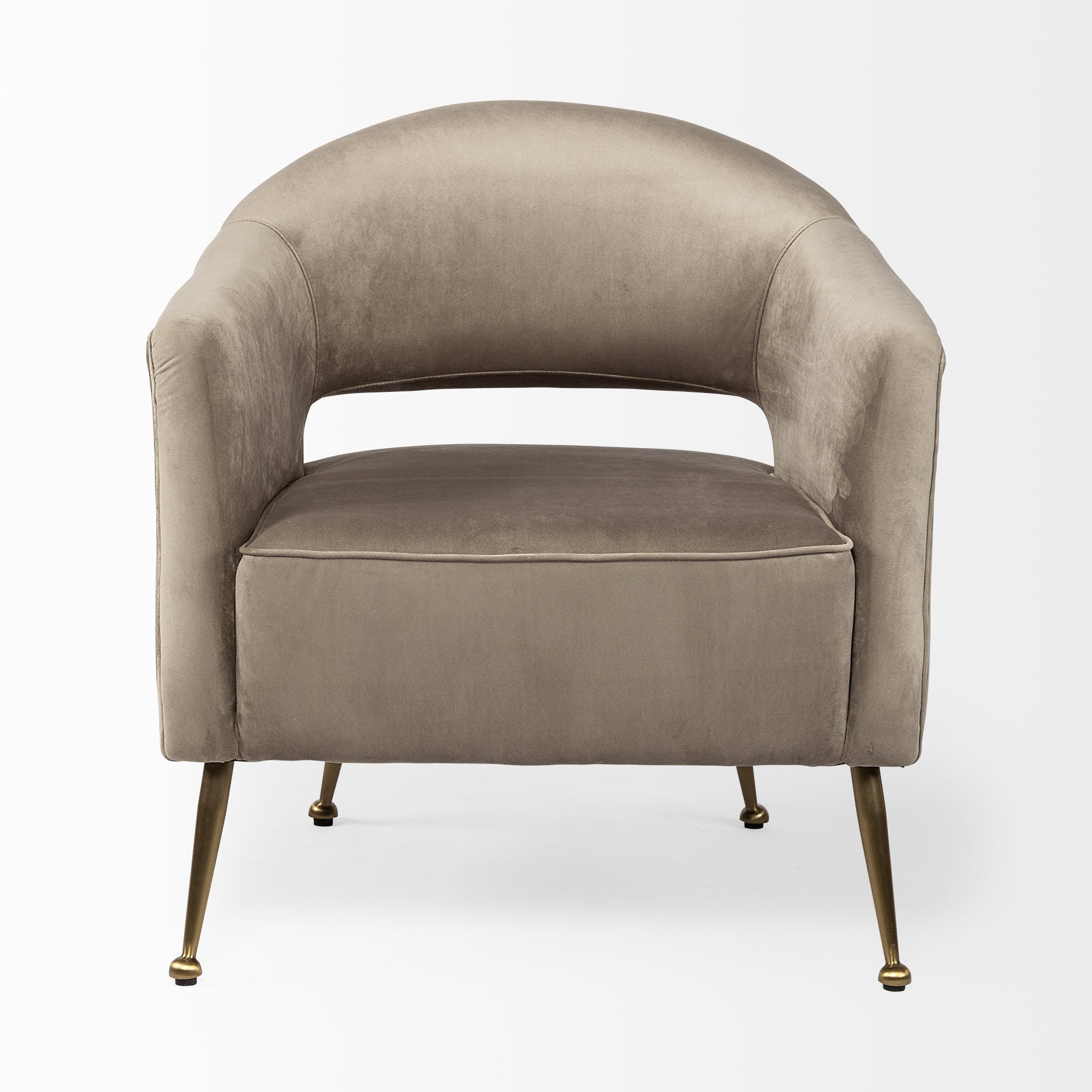 Taupe Velvet Wrap Brass Accent Chair With Metal Base