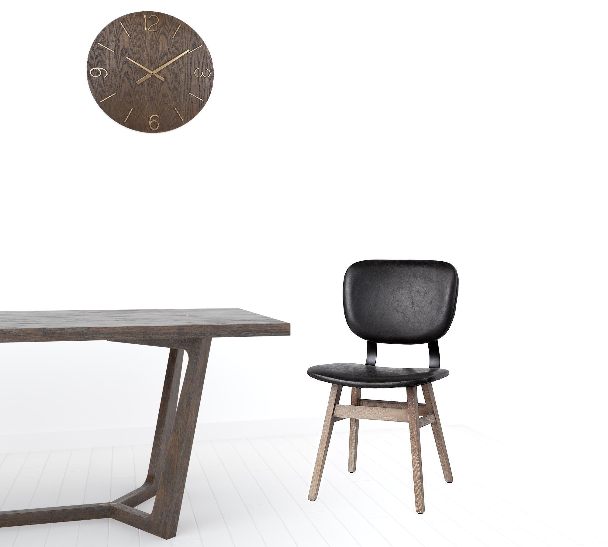 Black Faux Leather Wrap Brown Solid Wood With Iron Base Dining Chair