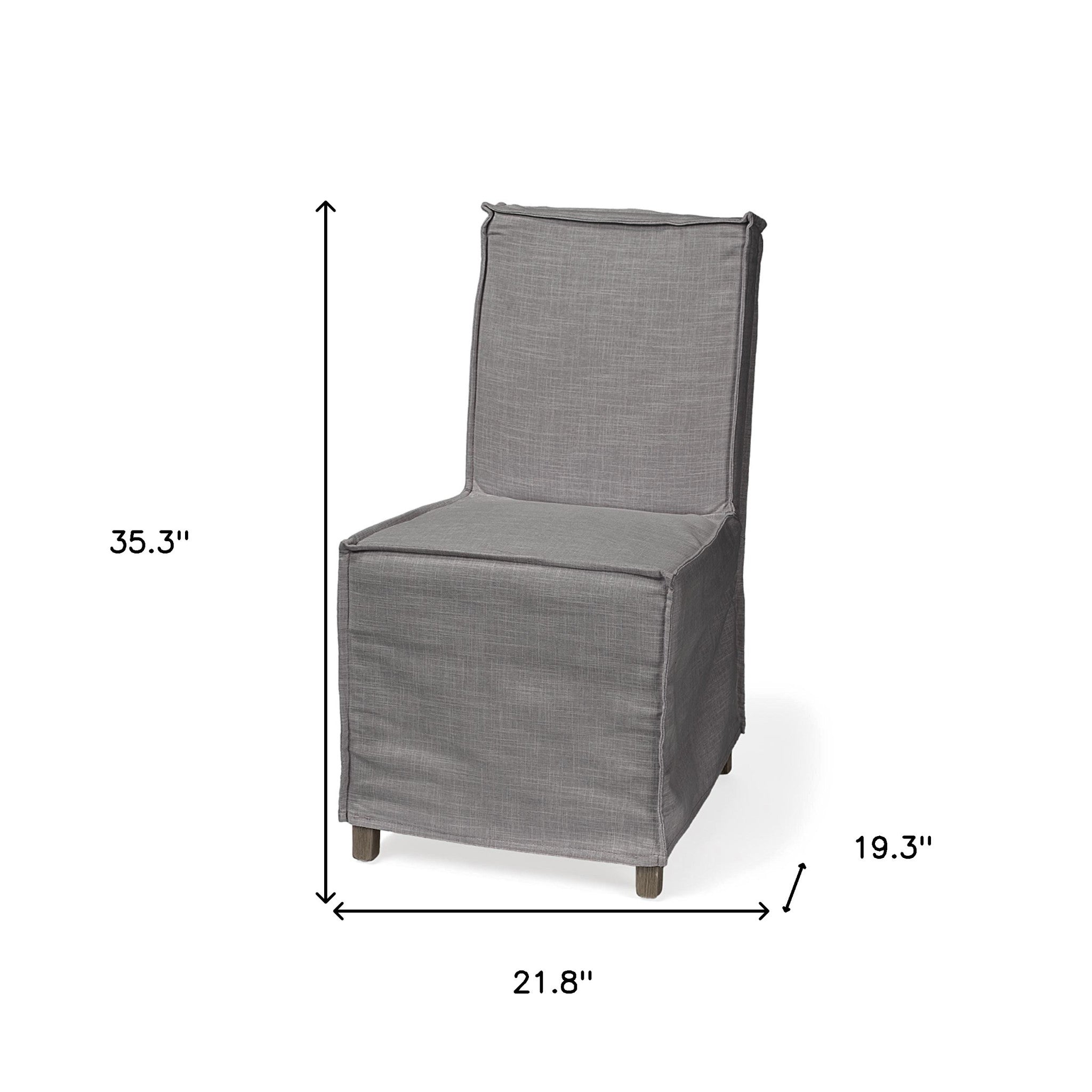Grey Fabric Slip Cover With Brown Wooden Base Dining Chair