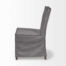 Grey Fabric Slip Cover With Brown Wooden Base Dining Chair