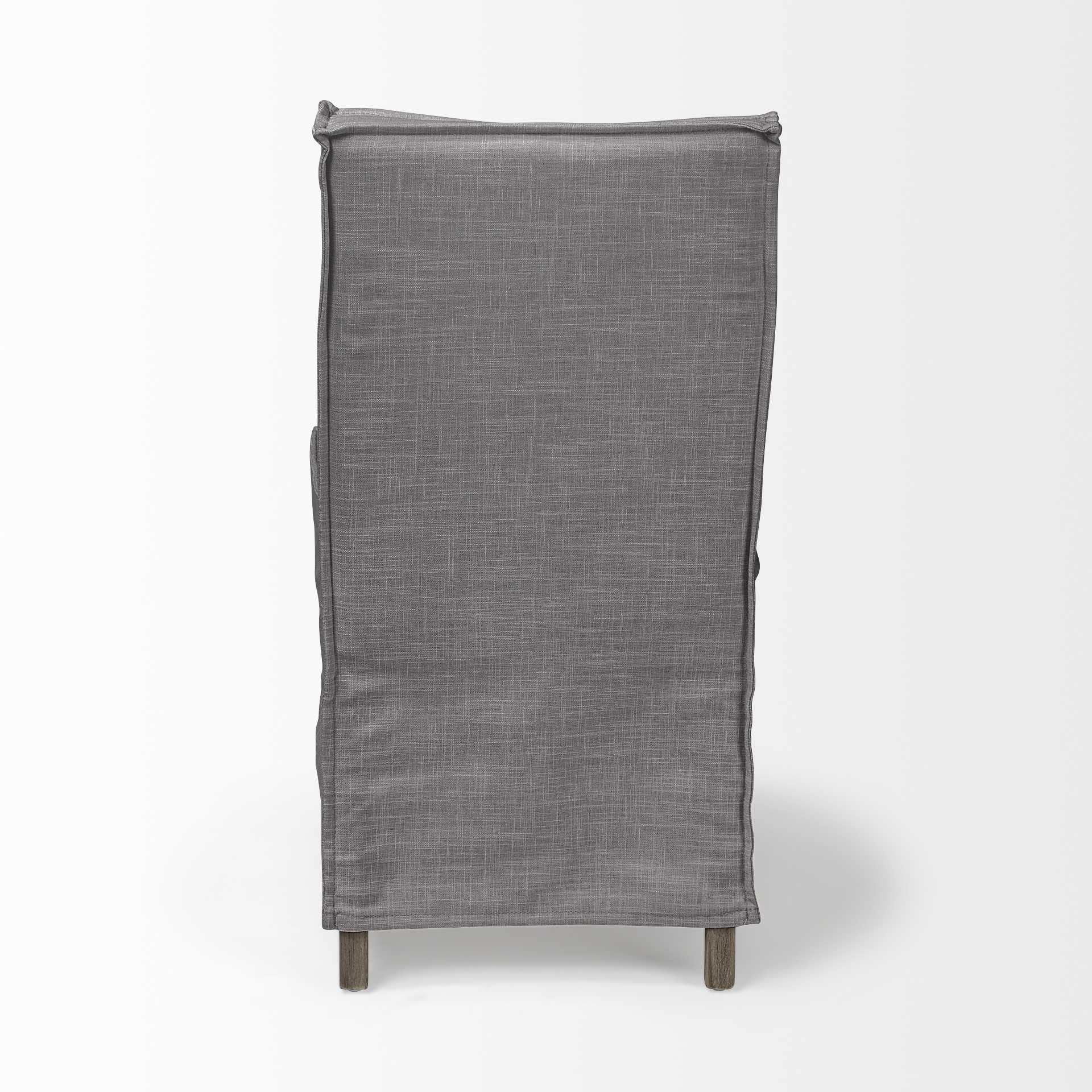 Grey Fabric Slip Cover With Brown Wooden Base Dining Chair