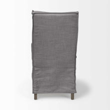Grey Fabric Slip Cover With Brown Wooden Base Dining Chair