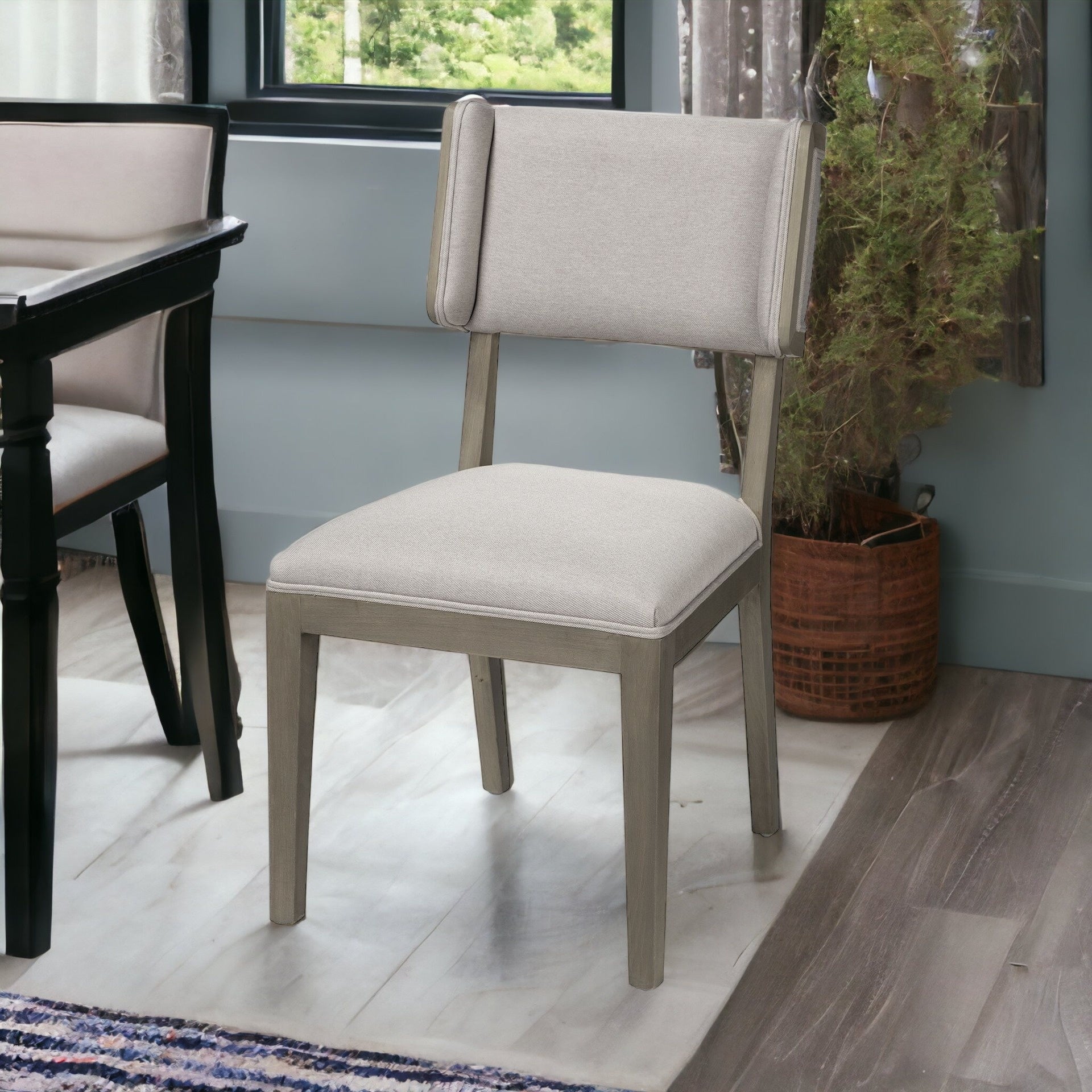 Grey Fabric Seat With Brown Wood Frame Dining Chair