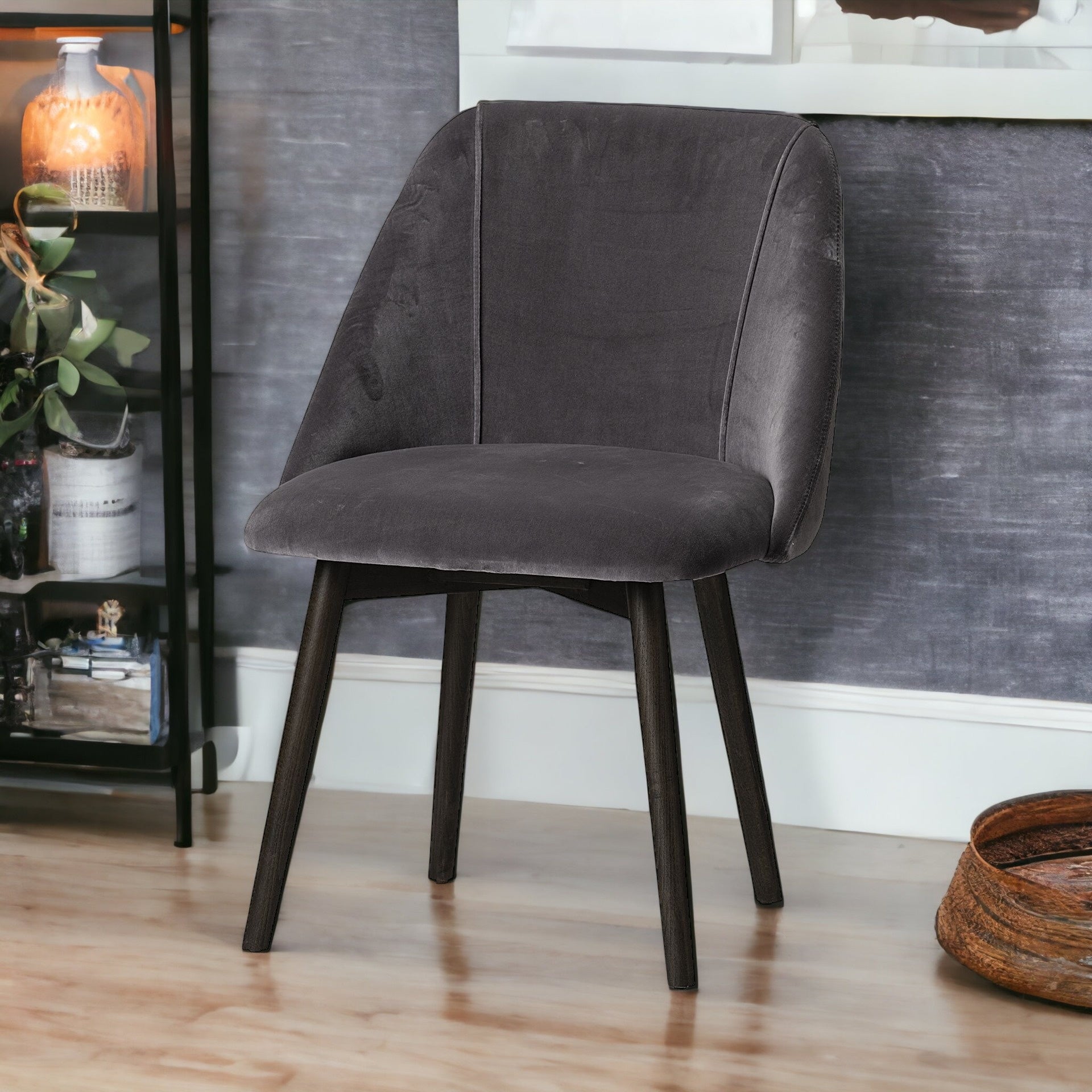 Grey Velvet Wrap With Black Wood Base Dining Chair