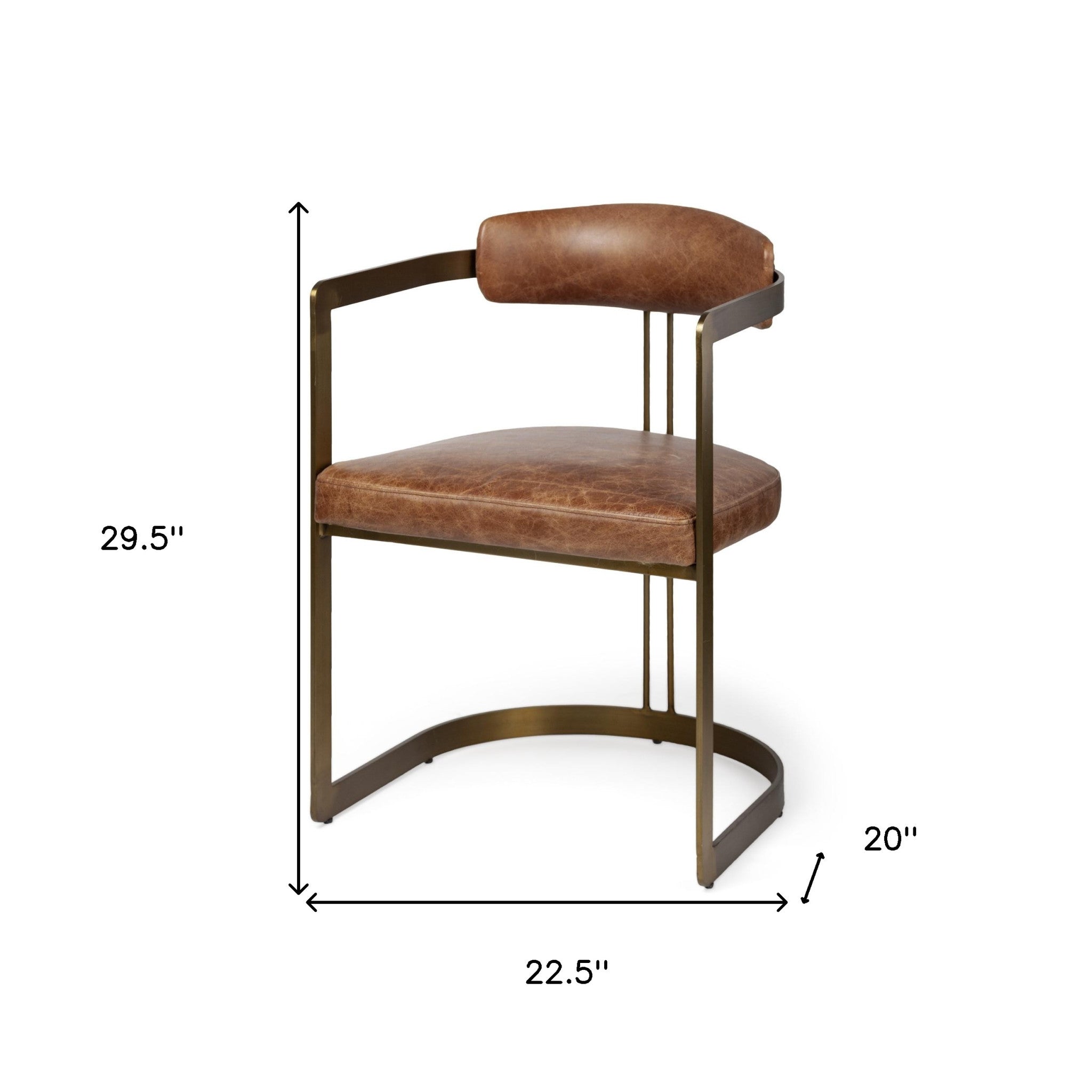 Brown Leather Seat With Gold Iron Frame Dining Chair