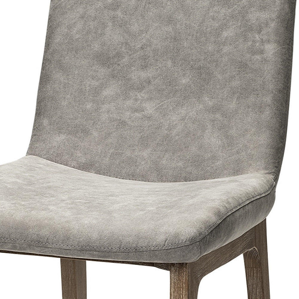 Grey Fabric Wrap With Medium Brown Wood Base Dining Chair
