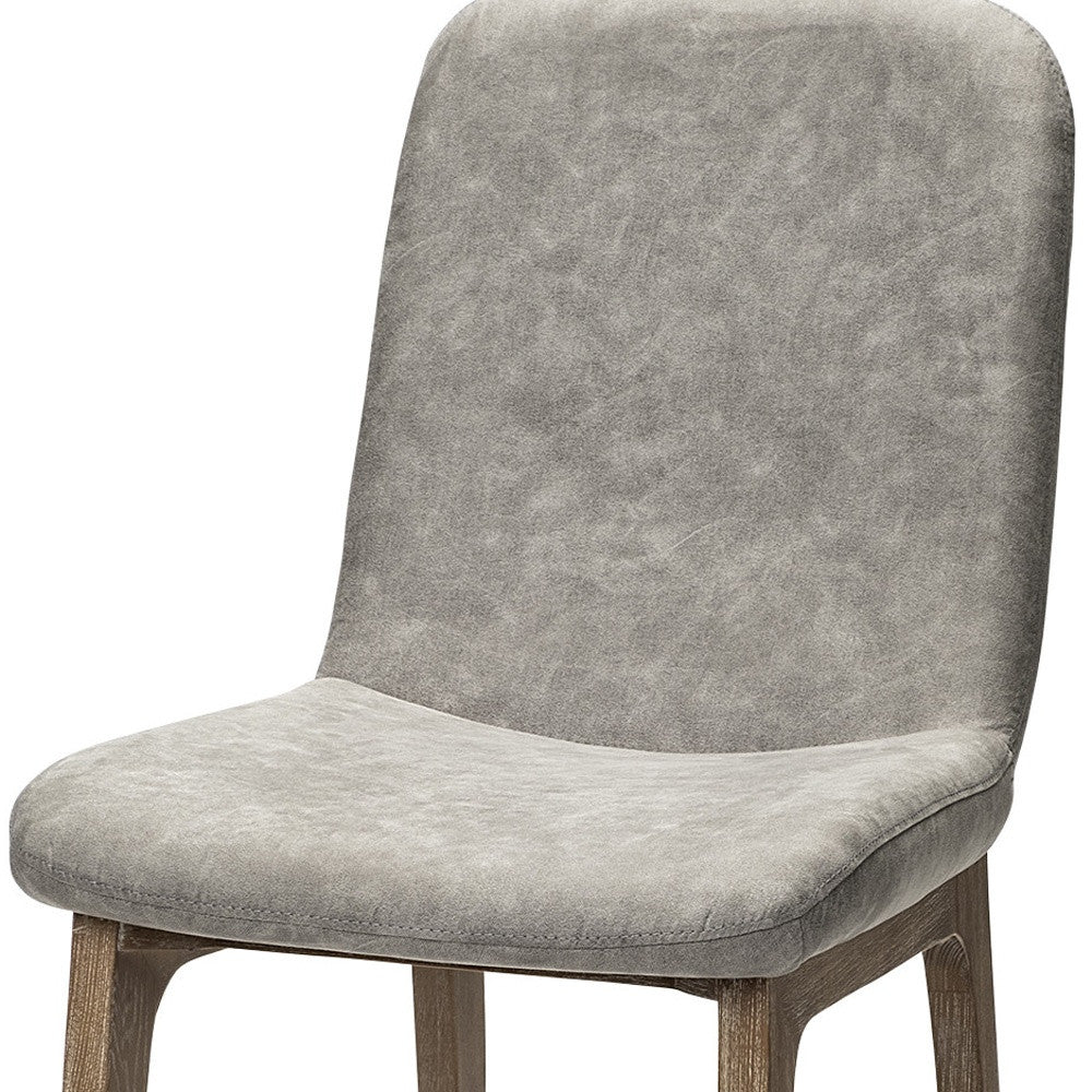 Grey Fabric Wrap With Medium Brown Wood Base Dining Chair