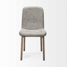 Grey Fabric Wrap With Medium Brown Wood Base Dining Chair