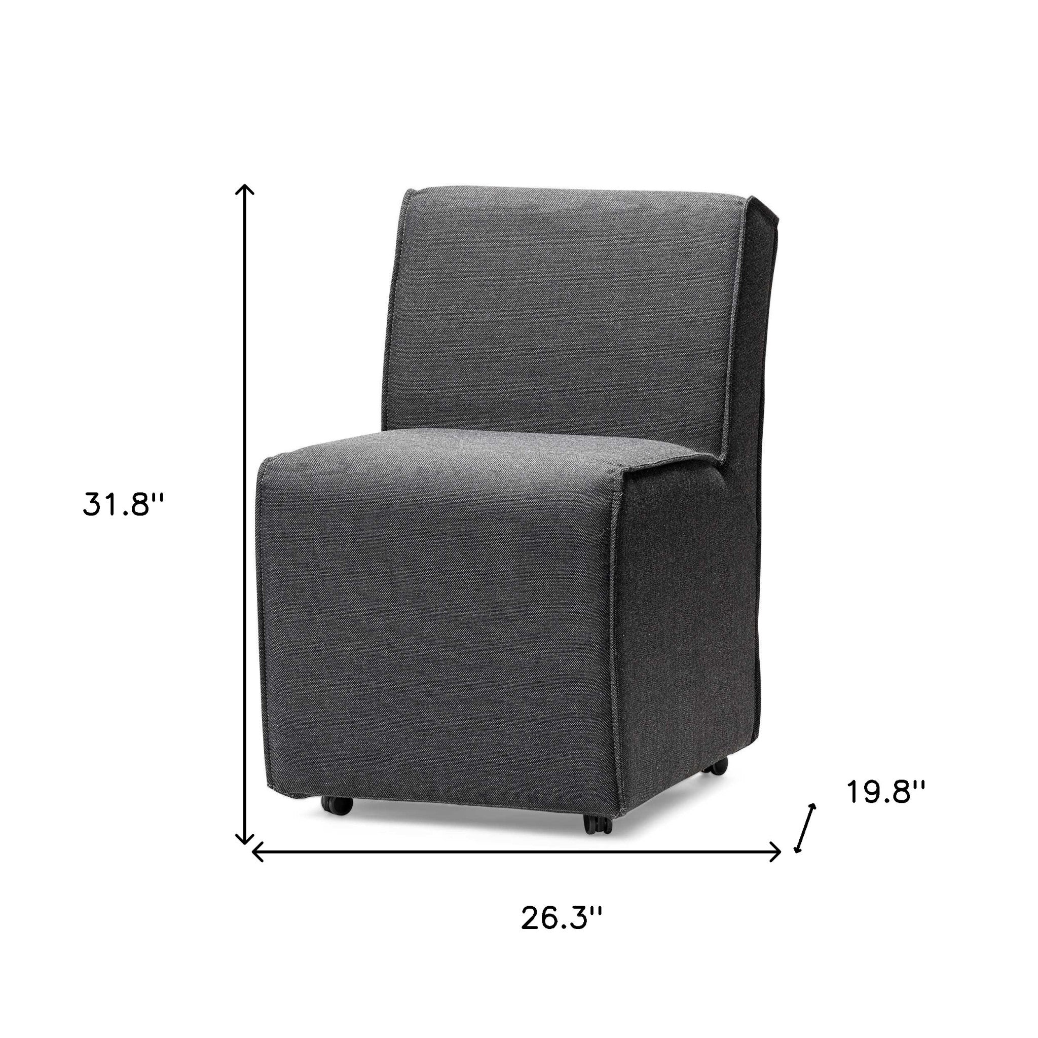 Fully Upholstered Grey Fabric Dining Chair On Casters