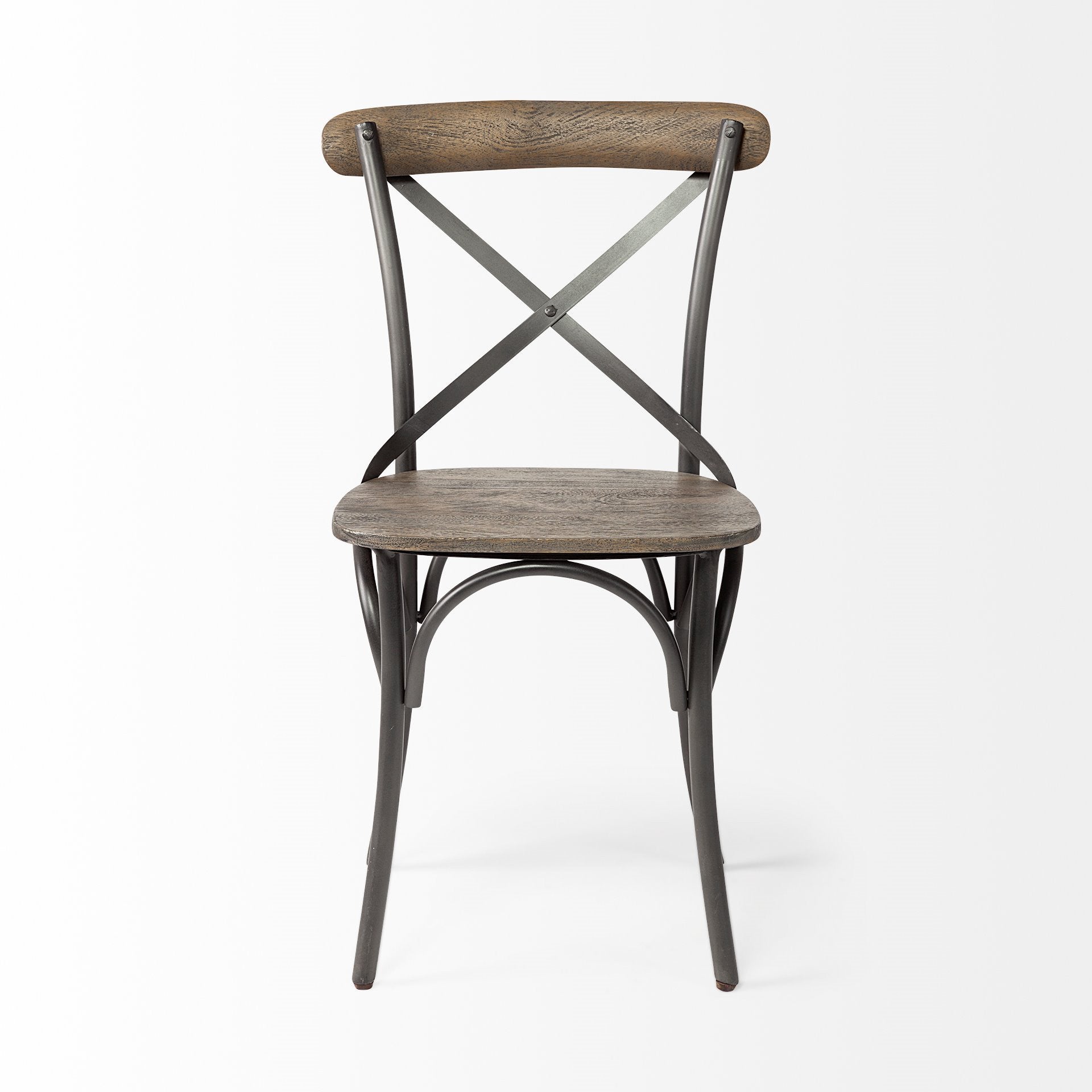 Brown Solid Wood Seat With Grey Iron Frame Dining Chair