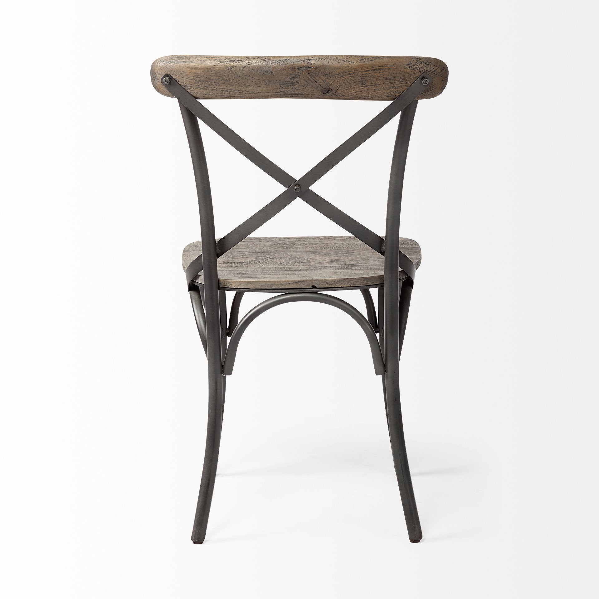 Brown Solid Wood Seat With Grey Iron Frame Dining Chair