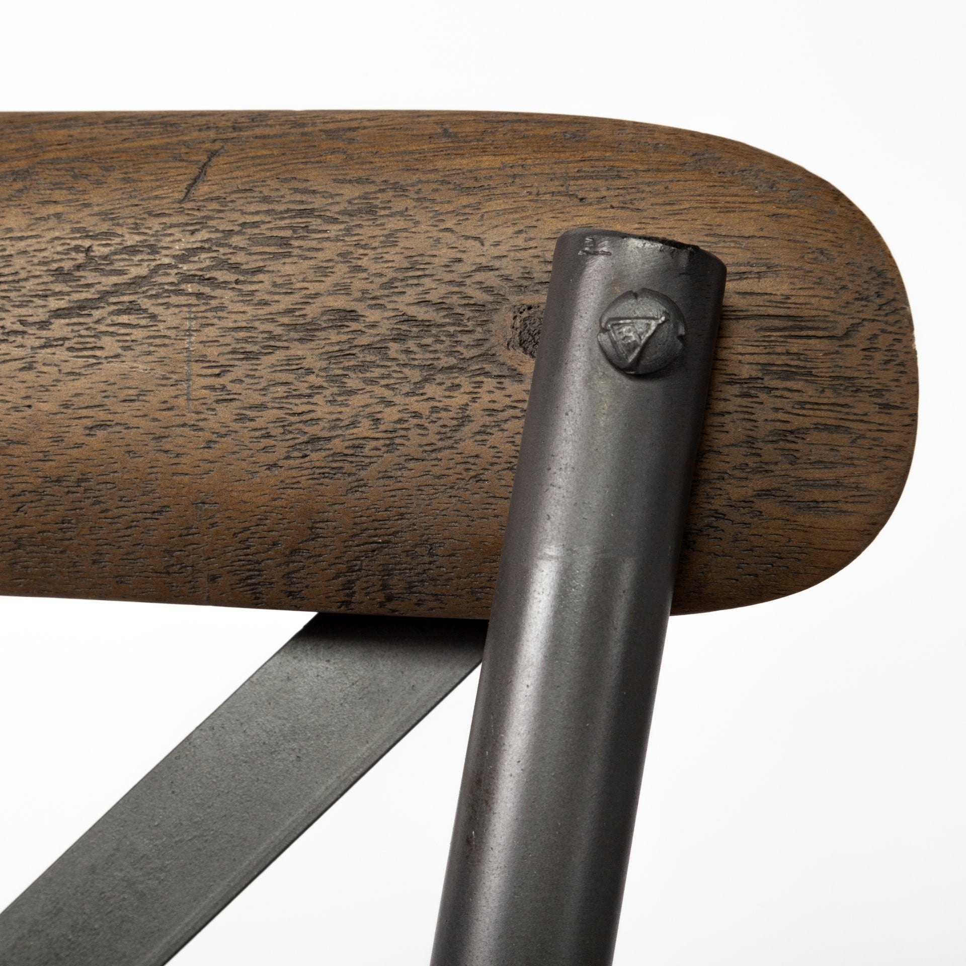 Brown Solid Wood Seat With Grey Iron Frame Dining Chair