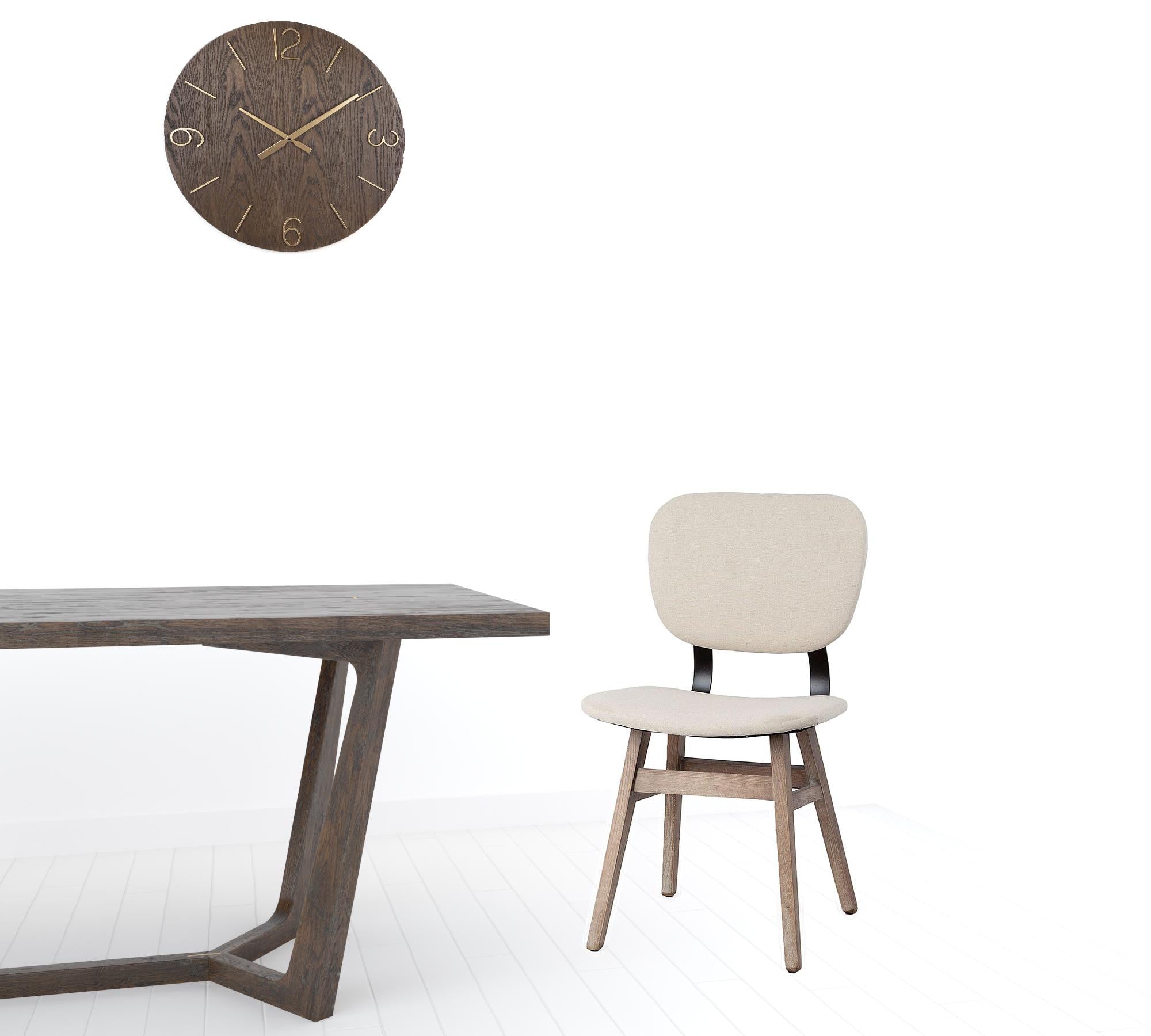 Cream Fabric Wrap With Brown Solid Wood Base Dining Chair