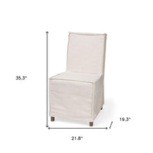 Set Of 2 Linen Look Slip Cover Wooden Base Dining Chairs