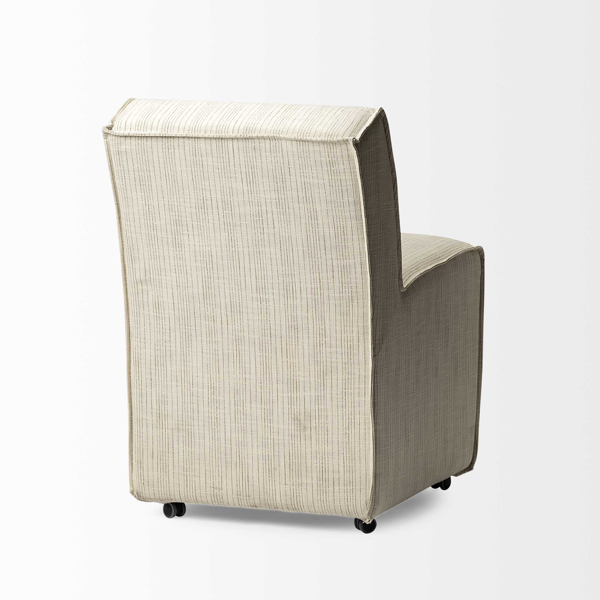 Fully Upholstered Cream Toned Fabric Dining Chair On Casters