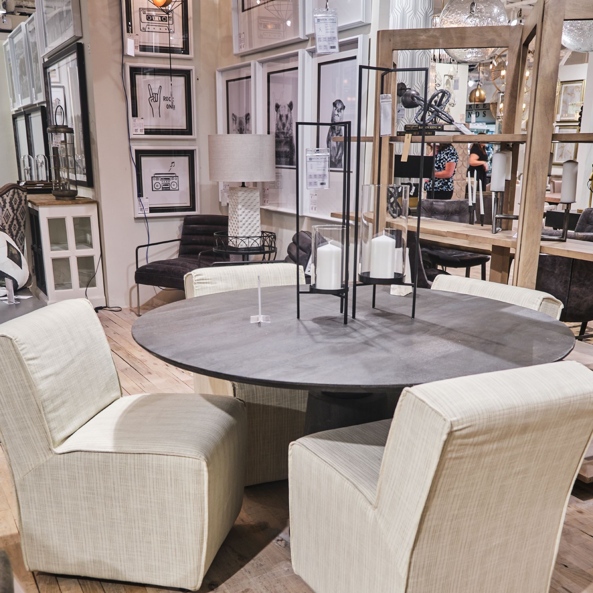 Fully Upholstered Cream Toned Fabric Dining Chair On Casters