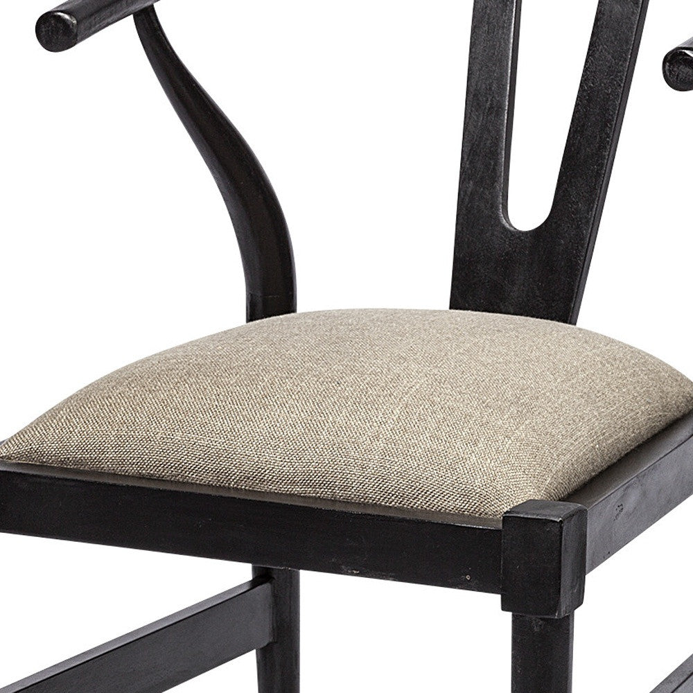 Linen Seat With Black Wooden Base Dining Chair