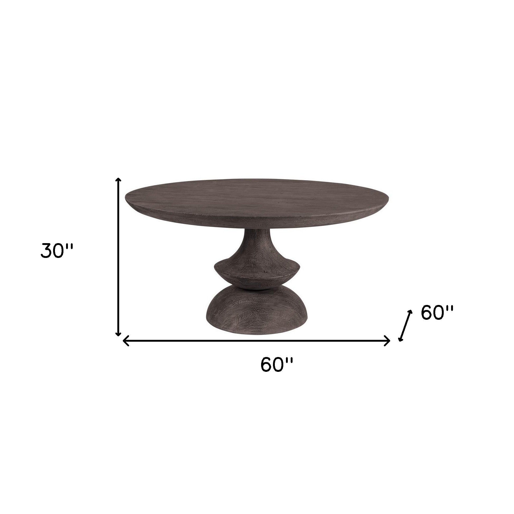 Round Charcoal Gray Solid Wood Table Top And Base Dining Table 60"