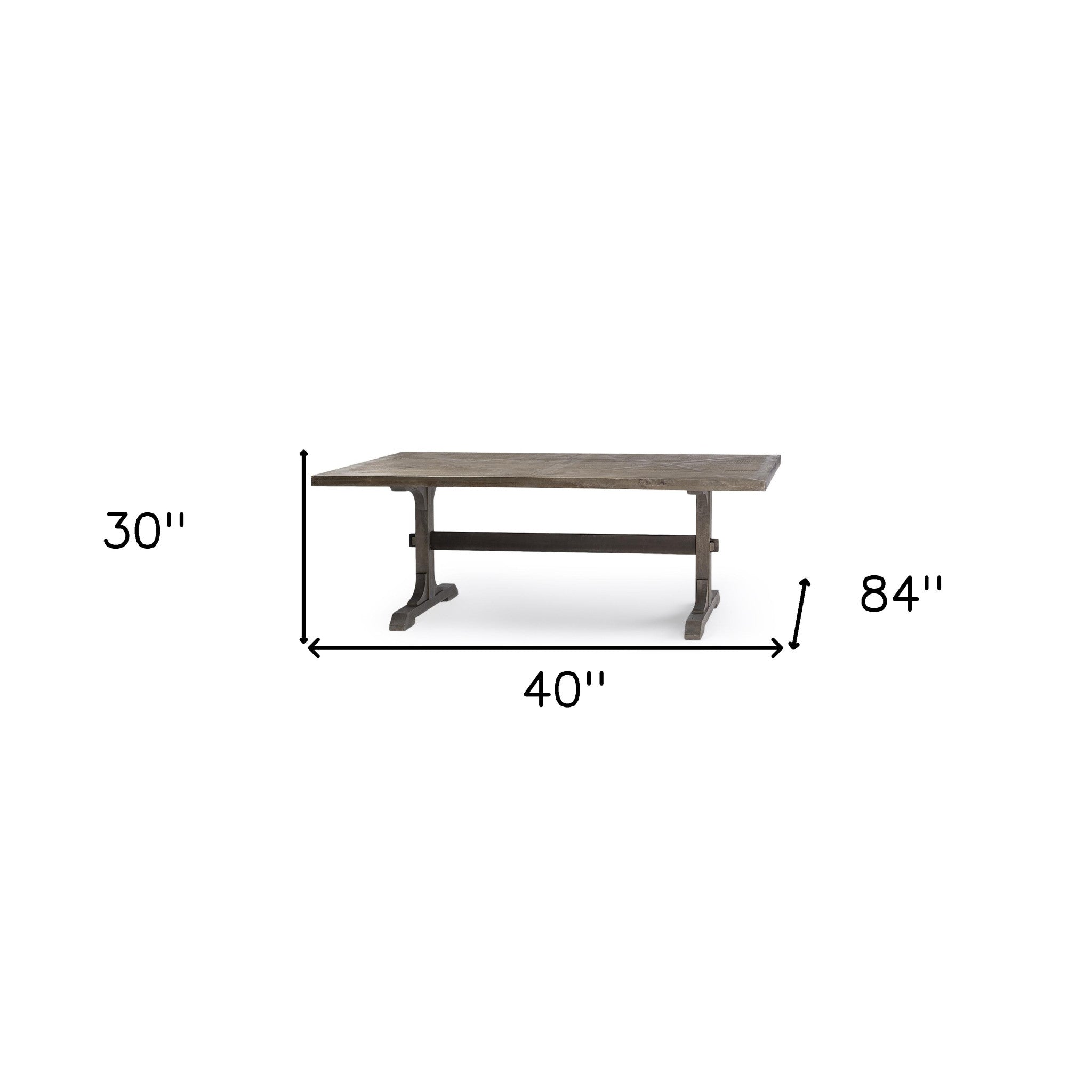 84X40 Grey Solid Wood Top And Base Dining Table