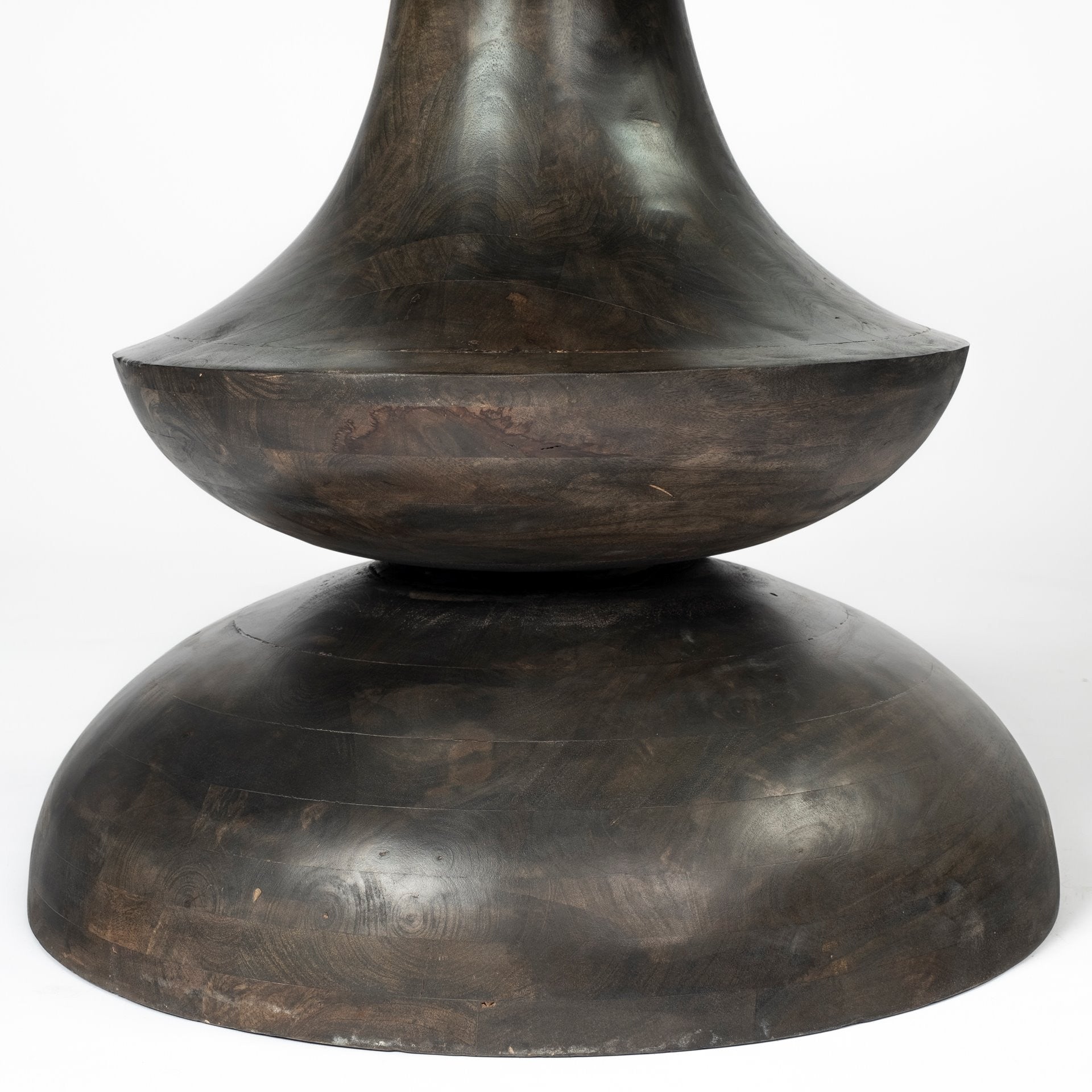 60" Round Glass Top Brown Wood With Pedestal Base Dining Table