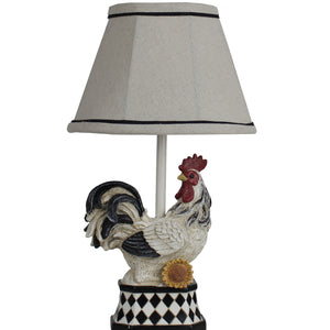 White And Black Rooster With Sunflower And Harlequin Patterned Accent Lamp