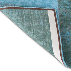 2.5' X 5' Azur Light Blue Dark Blue And Red Patchwork Design Area Rug