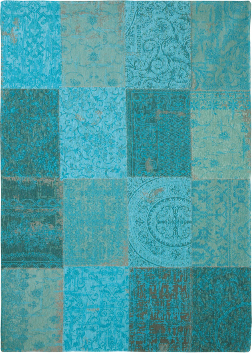 2.5' X 5' Azur Light Blue Dark Blue And Red Patchwork Design Area Rug