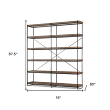 Medium Brown Wood And Iron Shelving Unit With 5 Tray Shelves