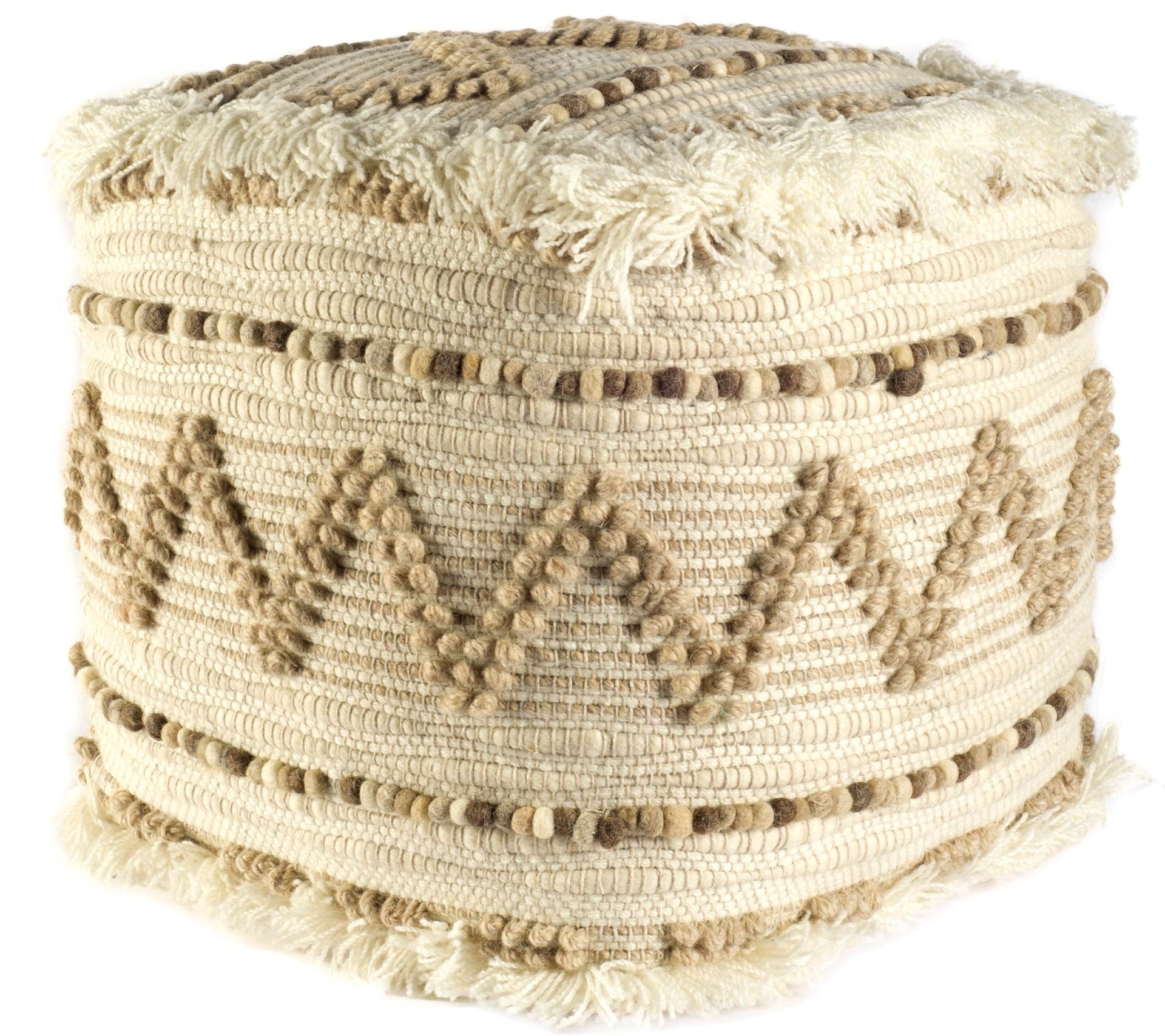 Puf Cuadrado De Lana Beige Y Marrón Con Punto Palomitas De Algodón Y Fieltro