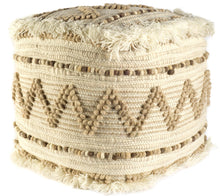 Puf Cuadrado De Lana Beige Y Marrón Con Punto Palomitas De Algodón Y Fieltro