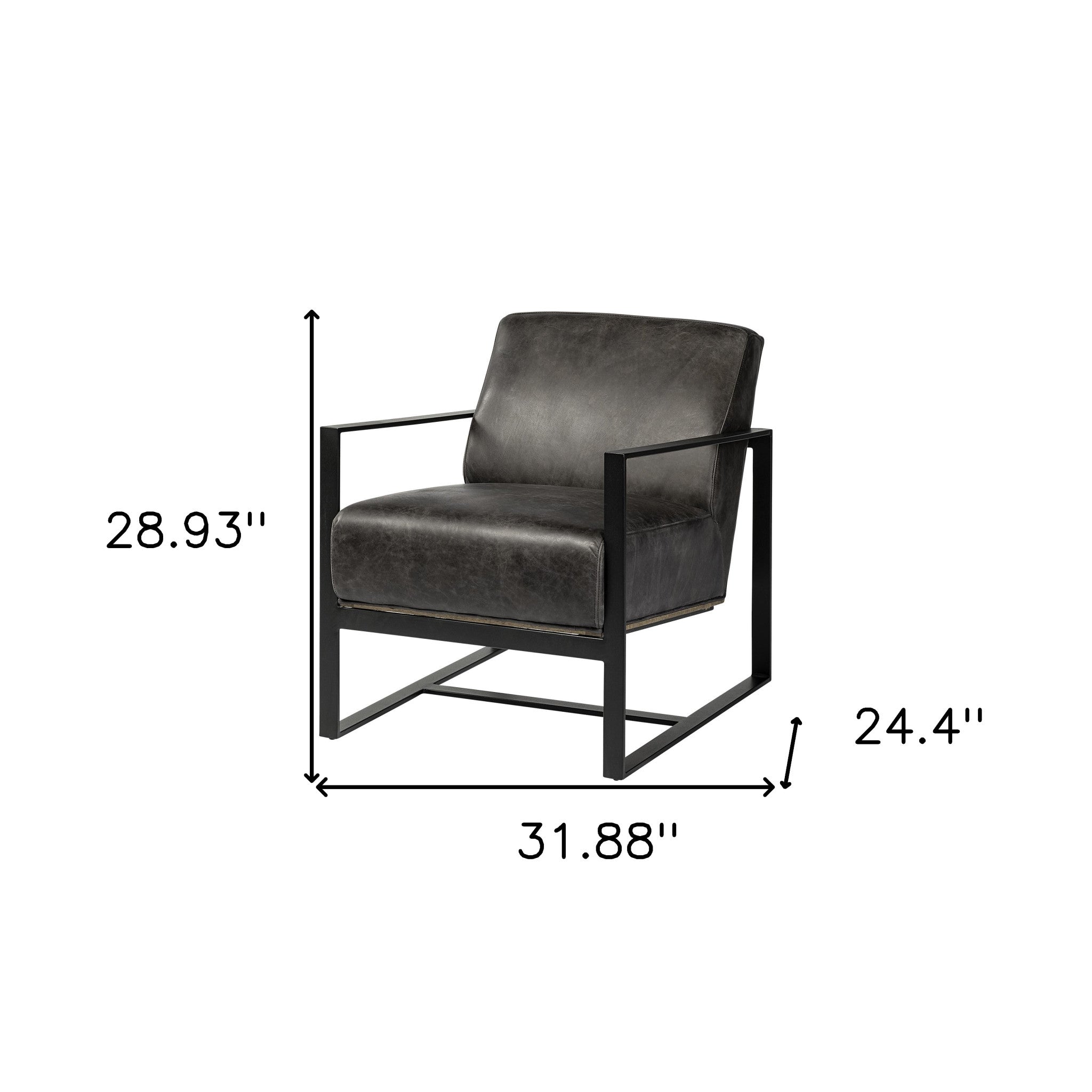 Ebony Genuine Leather Wrapped Accent Chair With Metal Frame