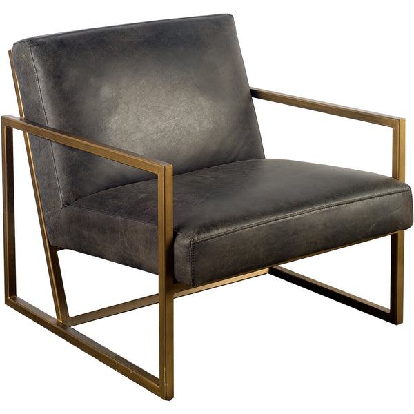 Black Leather Seat Accent Chair With Gold Metal Frame