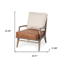 Brown Leather Seat Accent Chair With Off White Fabric