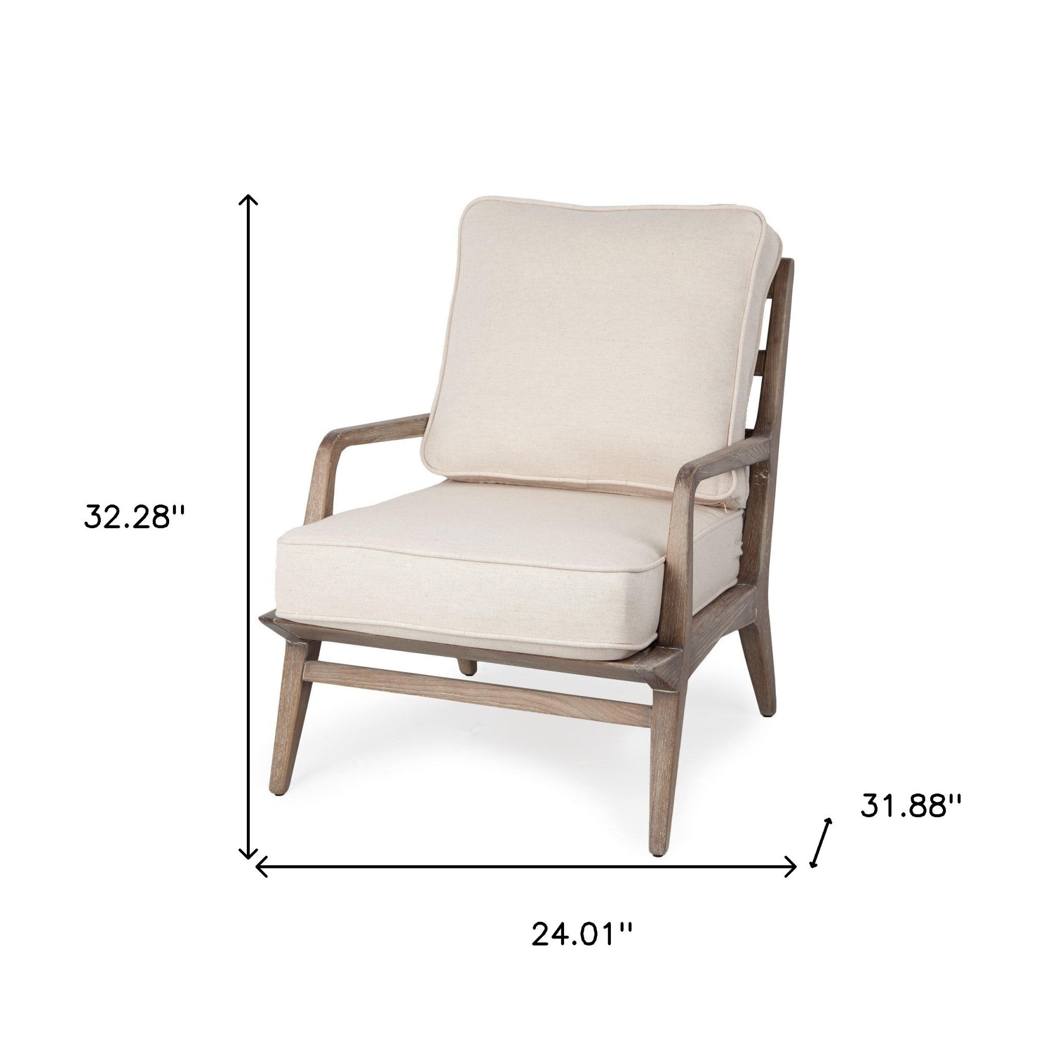 Off White Fabric Seat Accent Chair With Ash Wood Frame