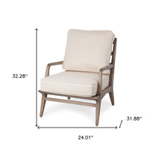 Off White Fabric Seat Accent Chair With Ash Wood Frame