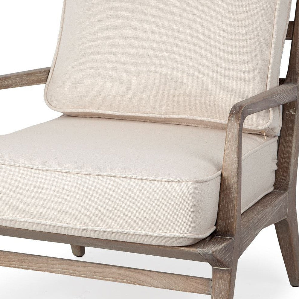 Off White Fabric Seat Accent Chair With Ash Wood Frame