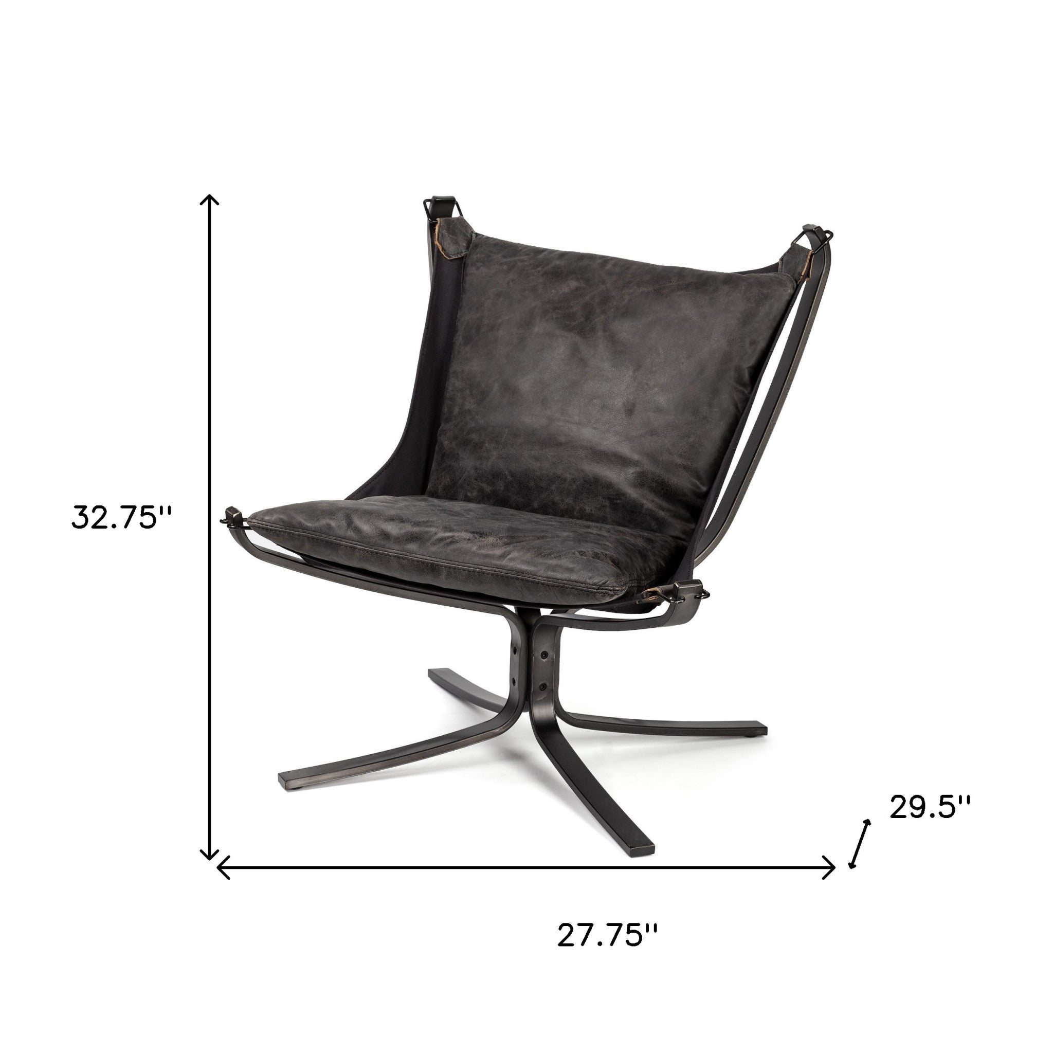 Colarado Black Leather Suspended Seat Accent Chair With Iron Frame