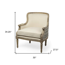 Elizabeth Cream Fabric Seat Accent Chair With Wooden Base Detailed Back
