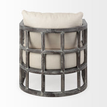 奶油色織物覆蓋軟墊半月形椅子帶木框