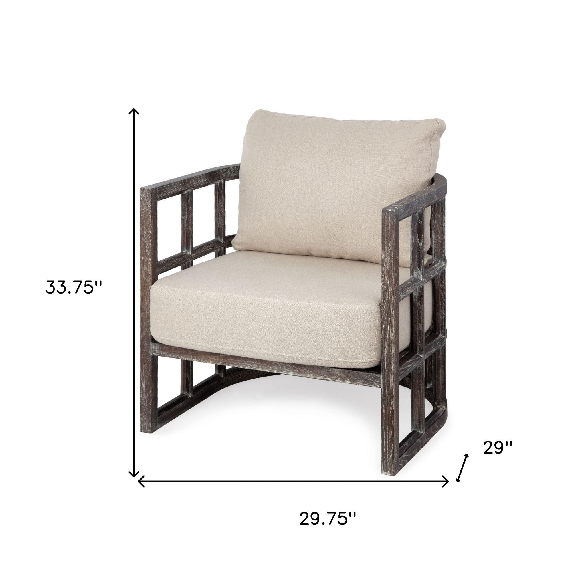 奶油色織物覆蓋軟墊半月形椅子帶木框