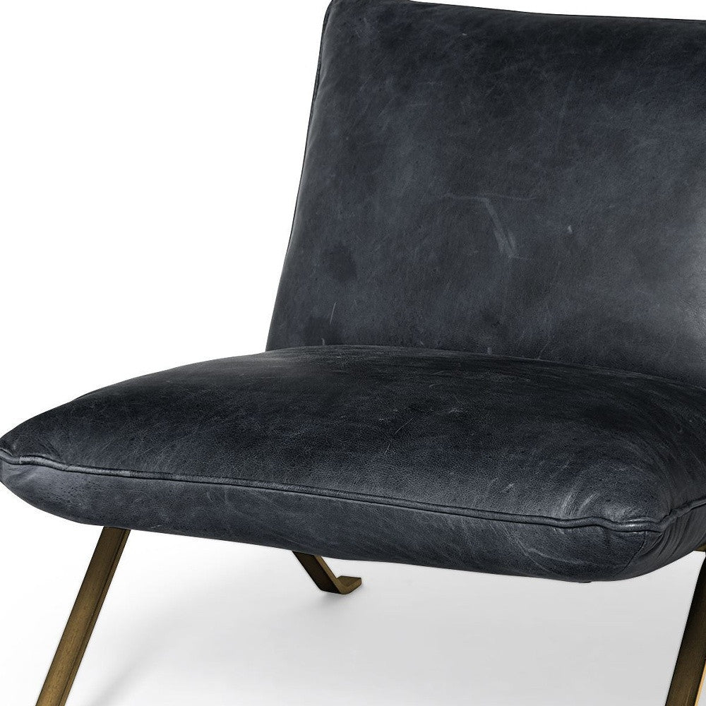Black Leather Cushion Seat Accent Chair With Solid Iron Base