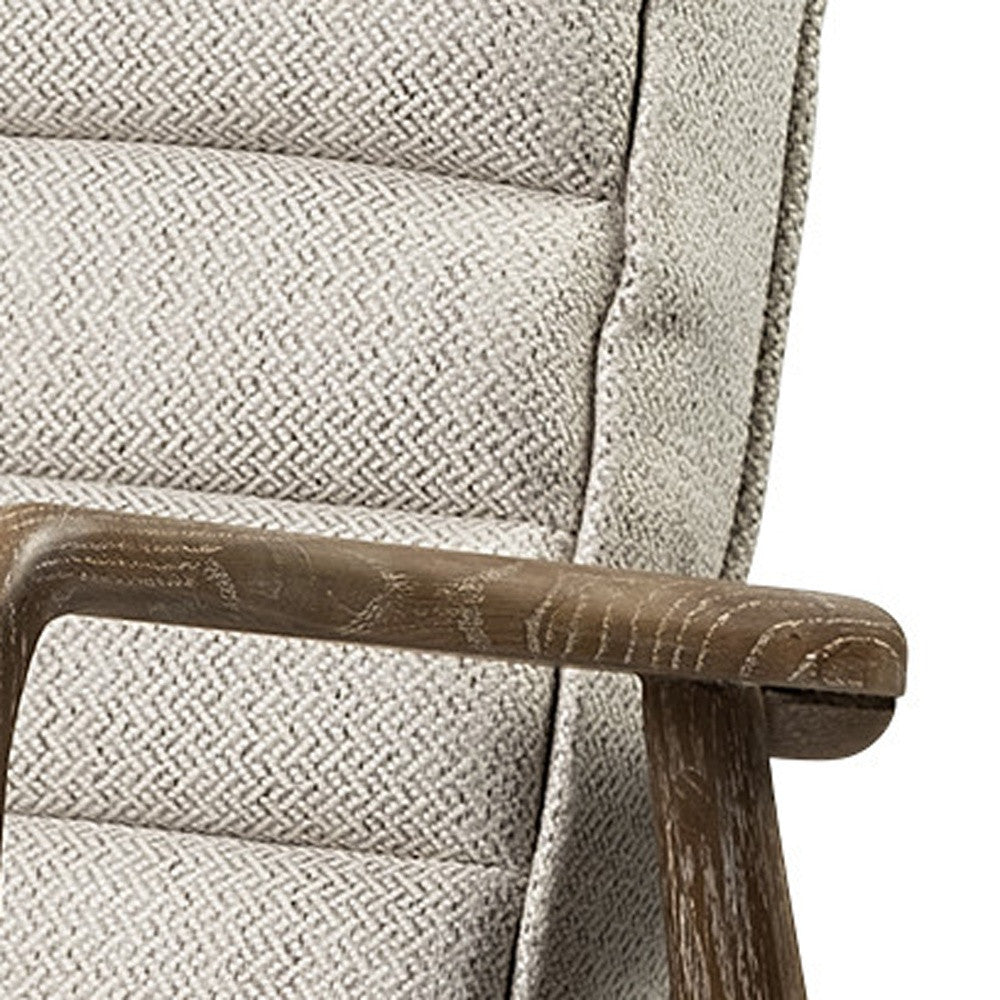 Cream Fabric Wrapped Medium Brown Accent Chair With Wooden Frame