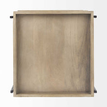 Medium Brown Wooden Square Top Side Table With Three-Tiered Black Iron Frame