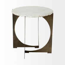 Round Live-Edge Side Table With Marble Top And Gold Metal Base