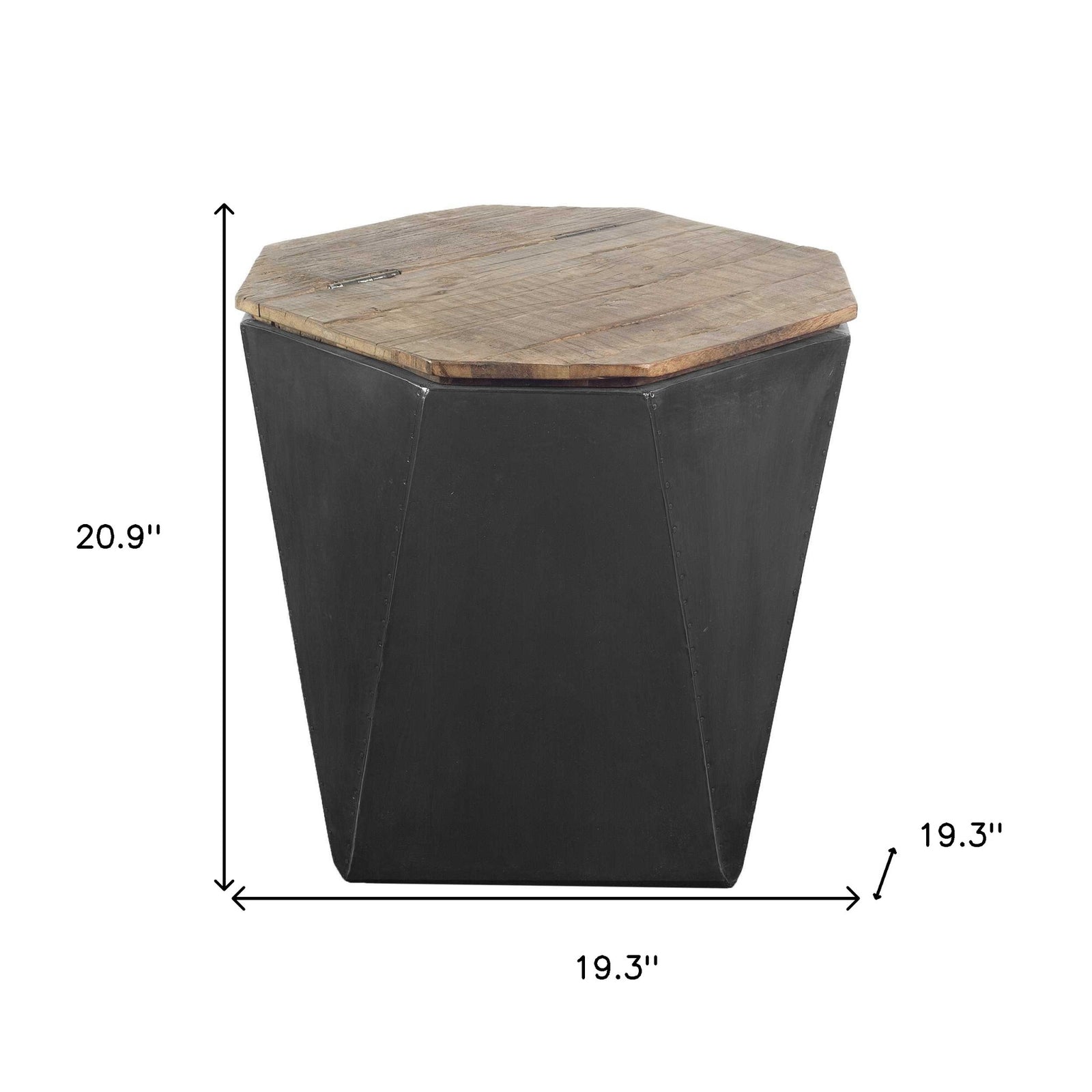 Black Metal And Natural Wood Hinged-Top Side Table