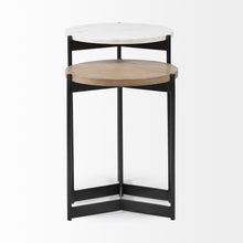 Medium Brown Wood Round Top Side Tables With Marble Nesting