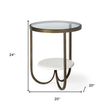 Round Glass Top Metal Side Table With Marble Shelf On Bottom