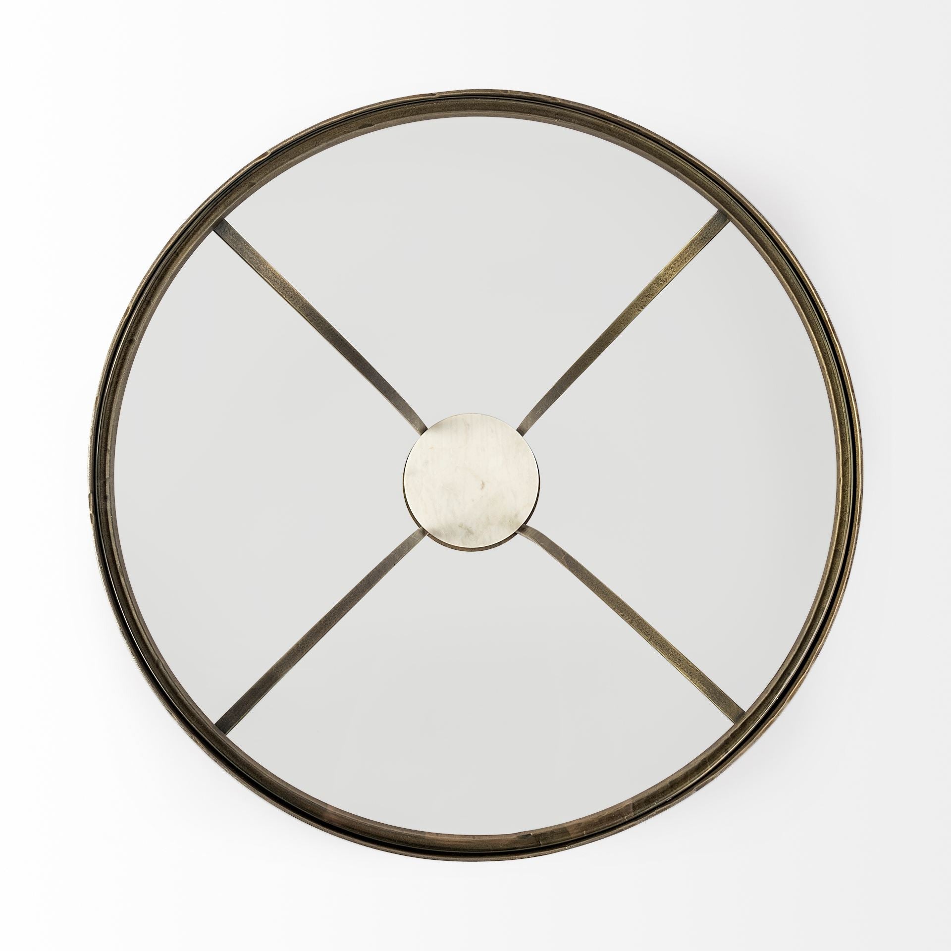 21" Round Glass Top End Table With Metal And Marble Pedestal