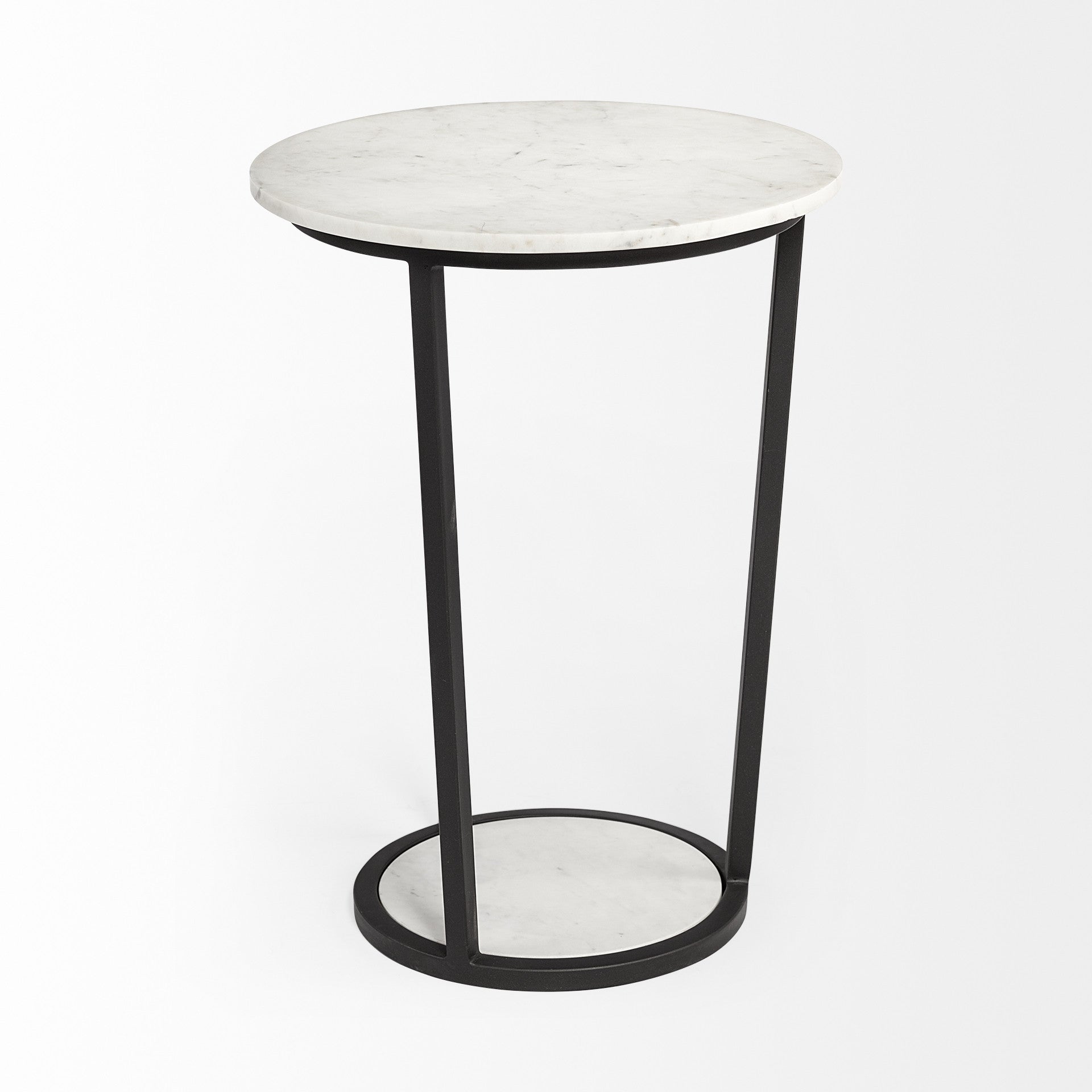 18" Round White Marble Top Accent Table With Black Metal Frame