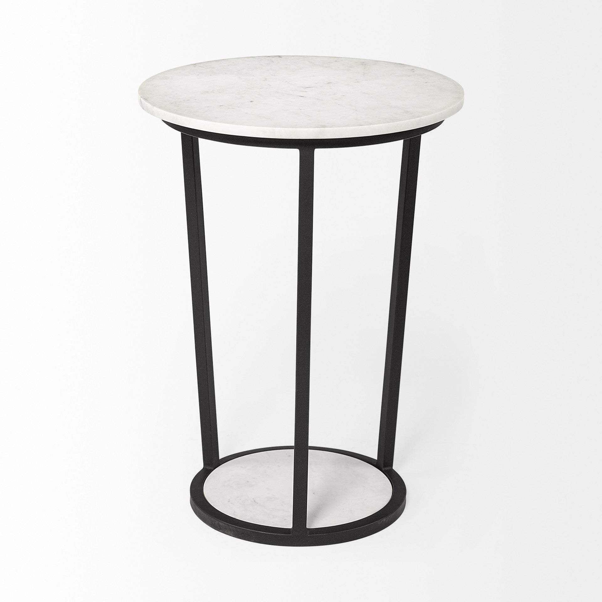 18" Round White Marble Top Accent Table With Black Metal Frame